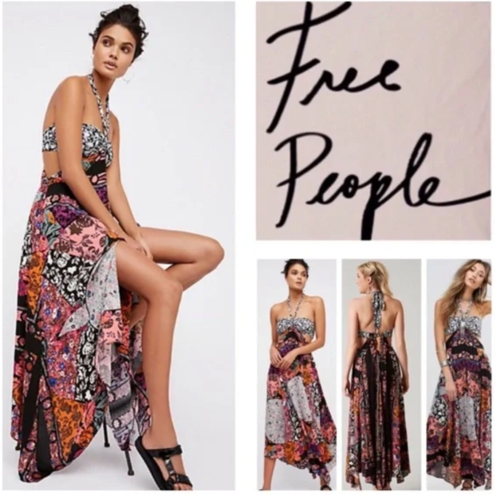 Free People Colorful Patterned Halter Dress